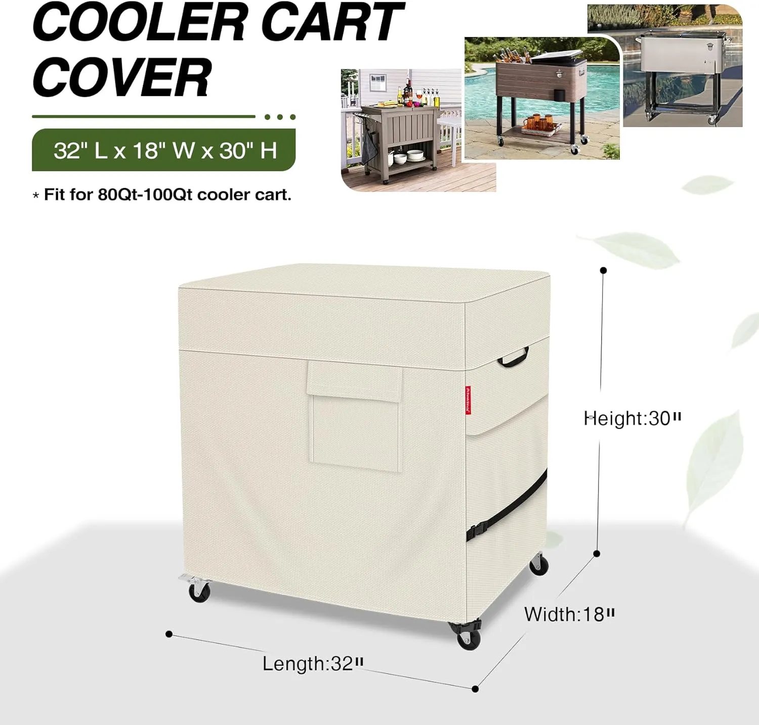 Porch Shield Waterproof Rolling 80-100 Qt Cooler Cart Cover Fits Most Patio Ice Chest Party Cooler (Light Tan, 32"L x 18"W x 30"H)