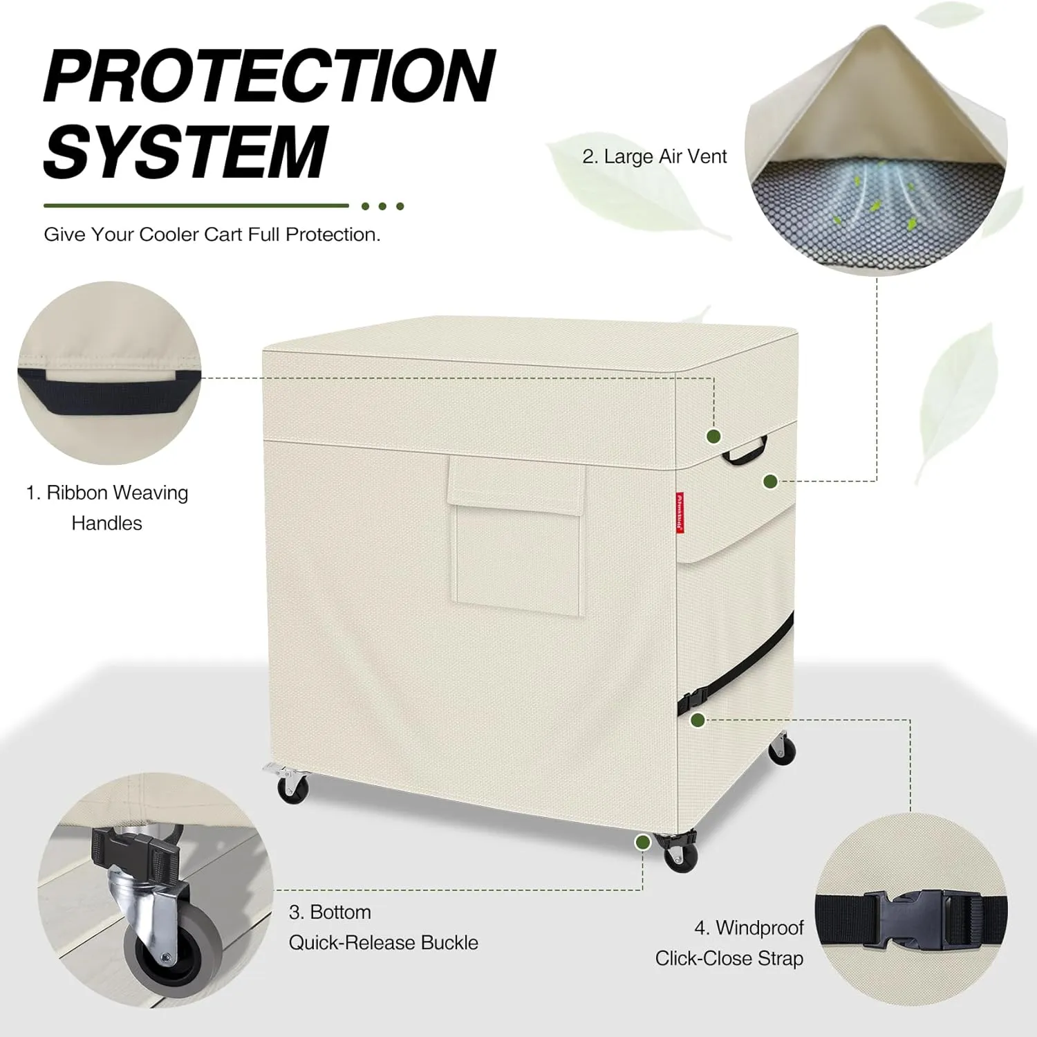 Porch Shield Waterproof Rolling 80-100 Qt Cooler Cart Cover Fits Most Patio Ice Chest Party Cooler (Light Tan, 32"L x 18"W x 30"H)