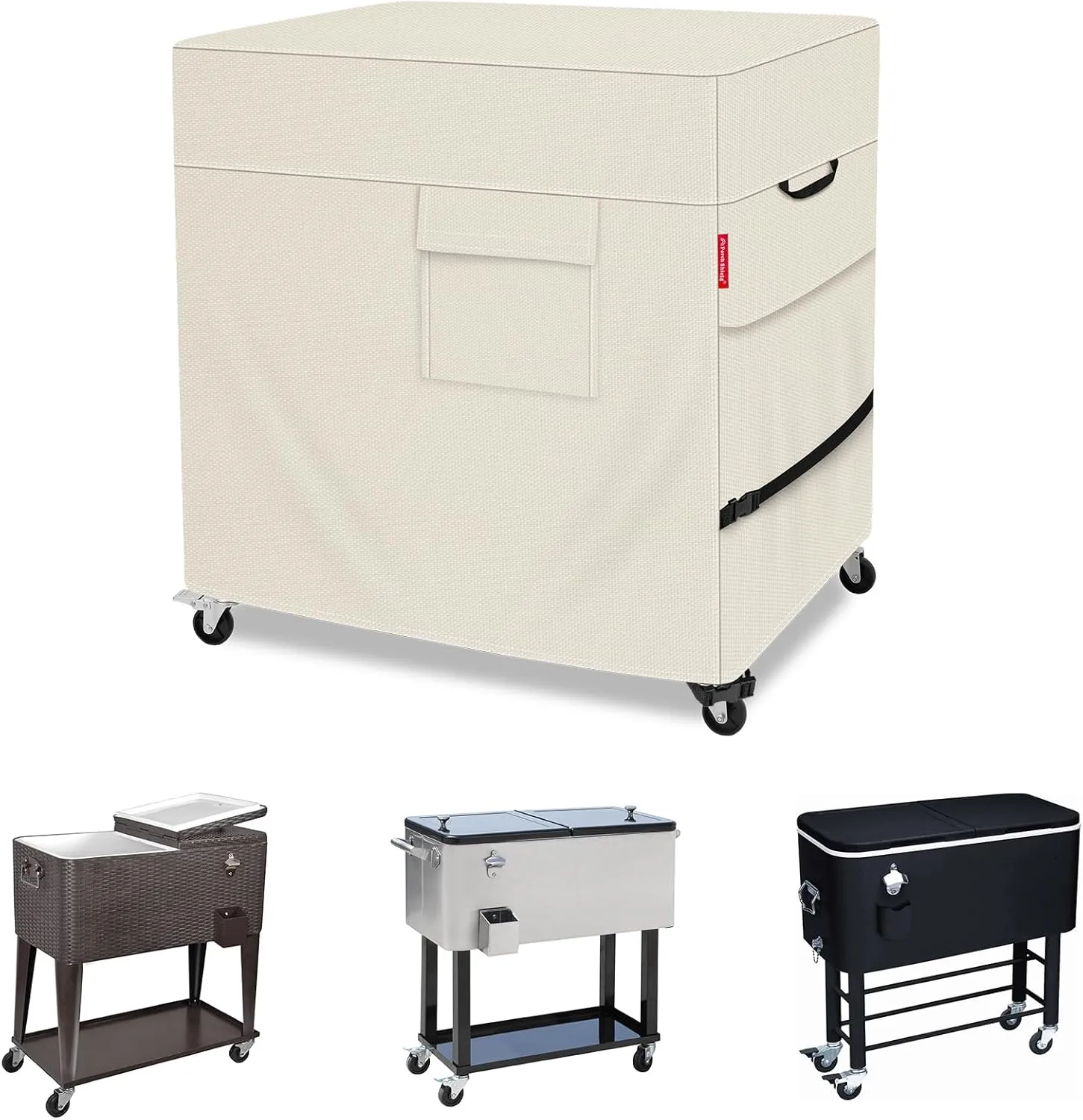 Porch Shield Waterproof Rolling 80-100 Qt Cooler Cart Cover Fits Most Patio Ice Chest Party Cooler (Light Tan, 32"L x 18"W x 30"H)