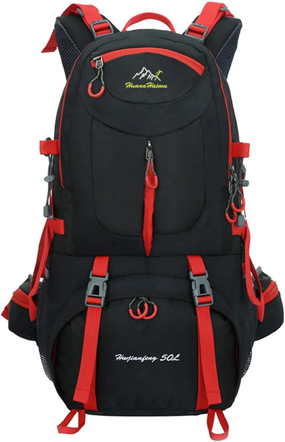 PORRASSO 50L Hiking Backpack Trekking Rucksack Waterproof Daypack Durable Backpack for Women Men Camping Cycling Climbing Outdoor Sports Black