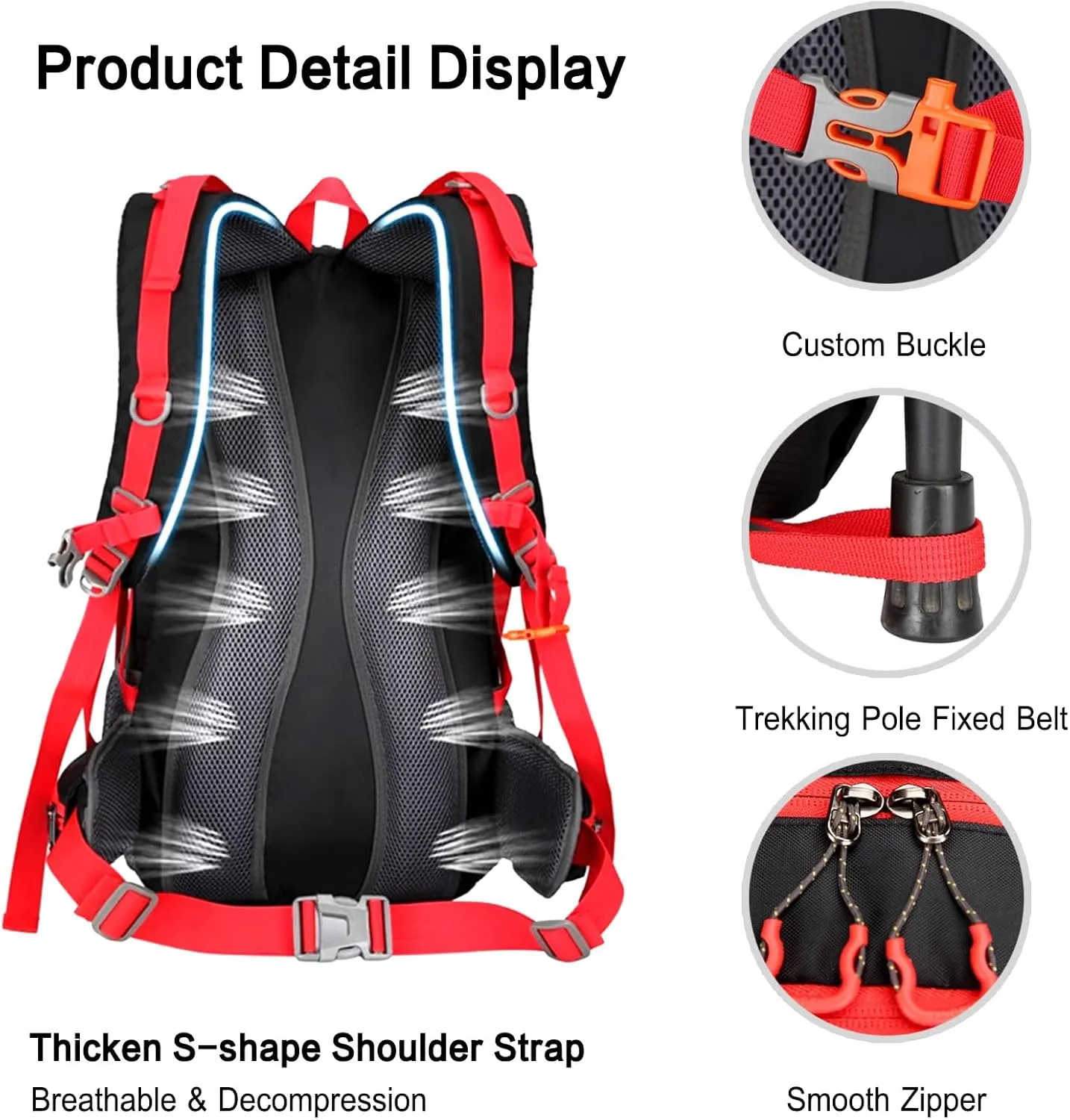 PORRASSO 50L Hiking Backpack Trekking Rucksack Waterproof Daypack Durable Backpack for Women Men Camping Cycling Climbing Outdoor Sports Black