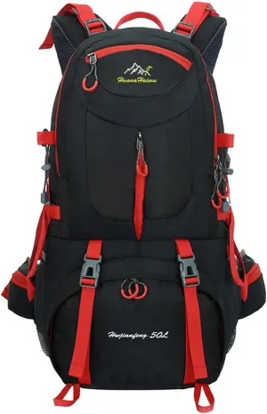 PORRASSO 50L Hiking Backpack Trekking Rucksack Waterproof Daypack Durable Backpack for Women Men Camping Cycling Climbing Outdoor Sports Black