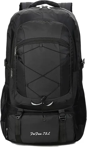 PORRASSO 75L Hiking Backpack Trekking Rucksack Waterproof Daypack Durable Backpack for Women Men Camping Climbing Travel Outdoor Sports Black