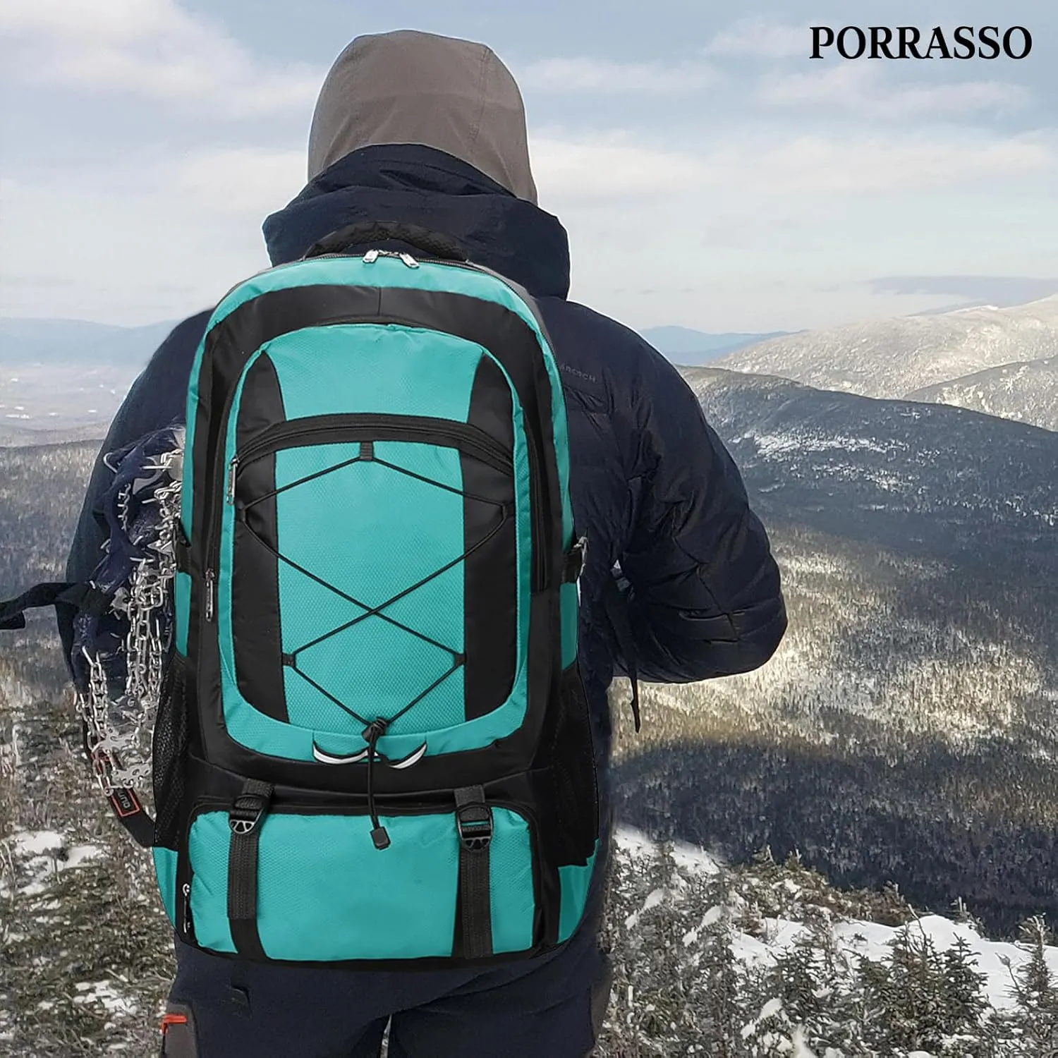 PORRASSO 75L Hiking Backpack Trekking Rucksack Waterproof Daypack Durable Backpack for Women Men Camping Climbing Travel Outdoor Sports Green