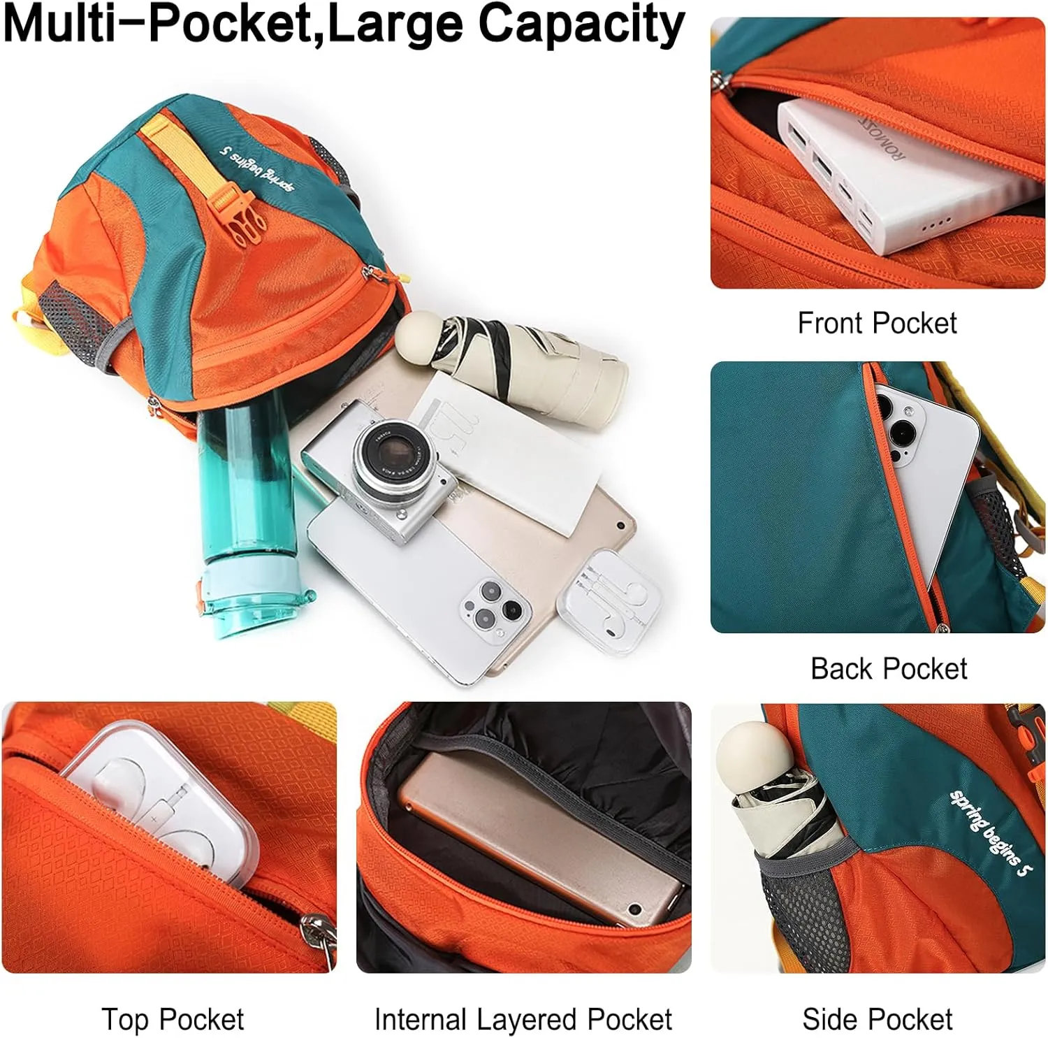 PORRASSO Hiking Backpack 5L Daypack Rucksack Lightweight Waterproof Women Men Backpack for Camping Daily Use Blue