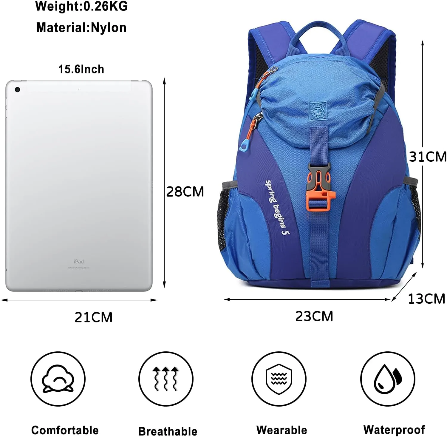 PORRASSO Hiking Backpack 5L Daypack Rucksack Lightweight Waterproof Women Men Backpack for Camping Daily Use Blue