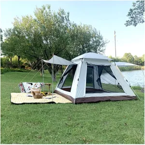 Portable 4-Person Pop-Up Camping Tent with Double Doors, Waterproof & Mosquito-Proof, Easy 3-Second Setup, Lightweight & Sturdy for Hiking, Festivals, and Outdoor Adventures