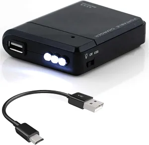 Portable AA Battery Travel Charger Compatible with Kurio Tab Ultra 2 and Emergency Re-Charger with LED Light! (Takes 4 AA Batteries,MicroUSB) [Black]