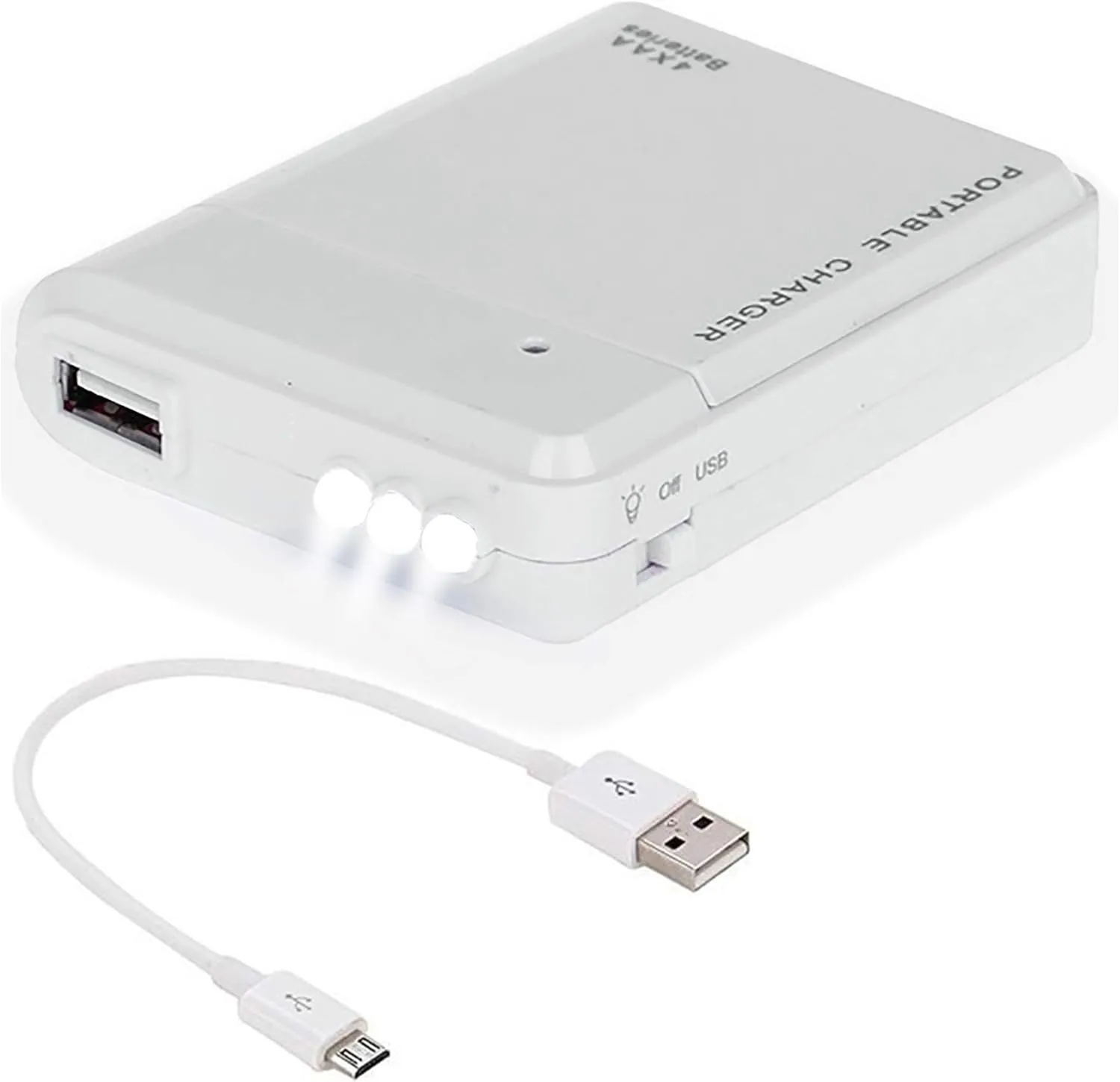 Portable AA Battery Travel Charger Compatible with Kurio Tab Ultra 2 and Emergency Re-Charger with LED Light! (Takes 4 AA Batteries,MicroUSB) [White]