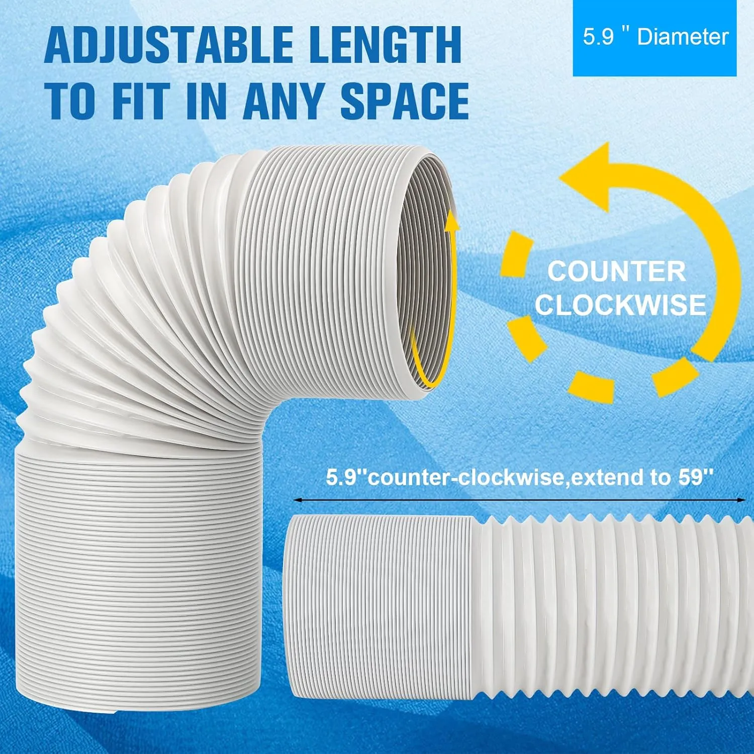 Portable Air Conditioner Hose Kit AC Hose with Adapter 5.9" Dia 59" Length Universal Flexible Exhaust Hose and AC Unit Tube Connector for Portable Air Conditioner Vent