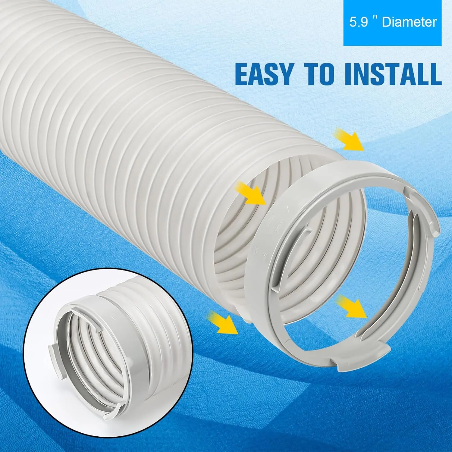 Portable Air Conditioner Hose Kit AC Hose with Adapter 5.9" Dia 59" Length Universal Flexible Exhaust Hose and AC Unit Tube Connector for Portable Air Conditioner Vent