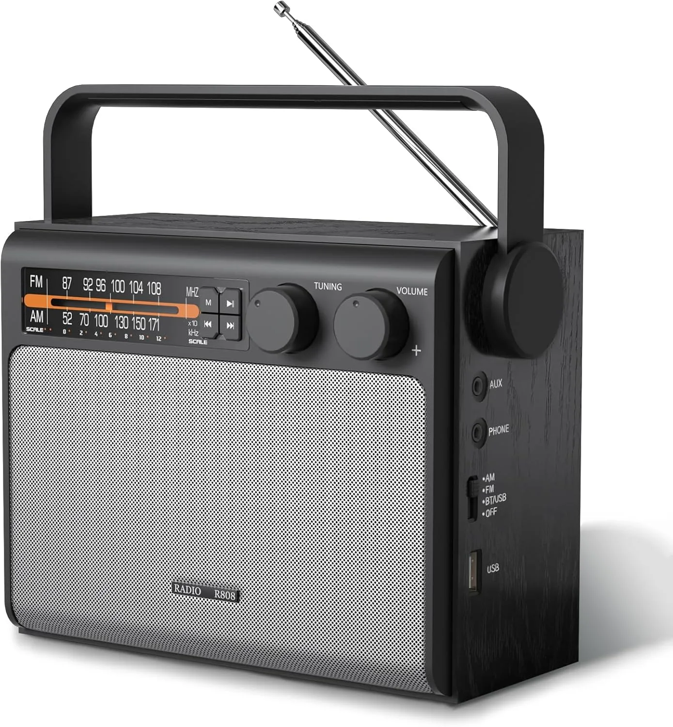 Portable AM FM Radio, Bluetooth Radio with Best Reception,Transistor Radio Plug in Wall or Battery Powered, Radio with Headphone Jack, USB, Aux in, Big Speaker, for Home Outdoor Gift