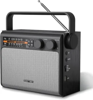 Portable AM FM Radio, Bluetooth Radio with Best Reception,Transistor Radio Plug in Wall or Battery Powered, Radio with Headphone Jack, USB, Aux in, Big Speaker, for Home Outdoor Gift