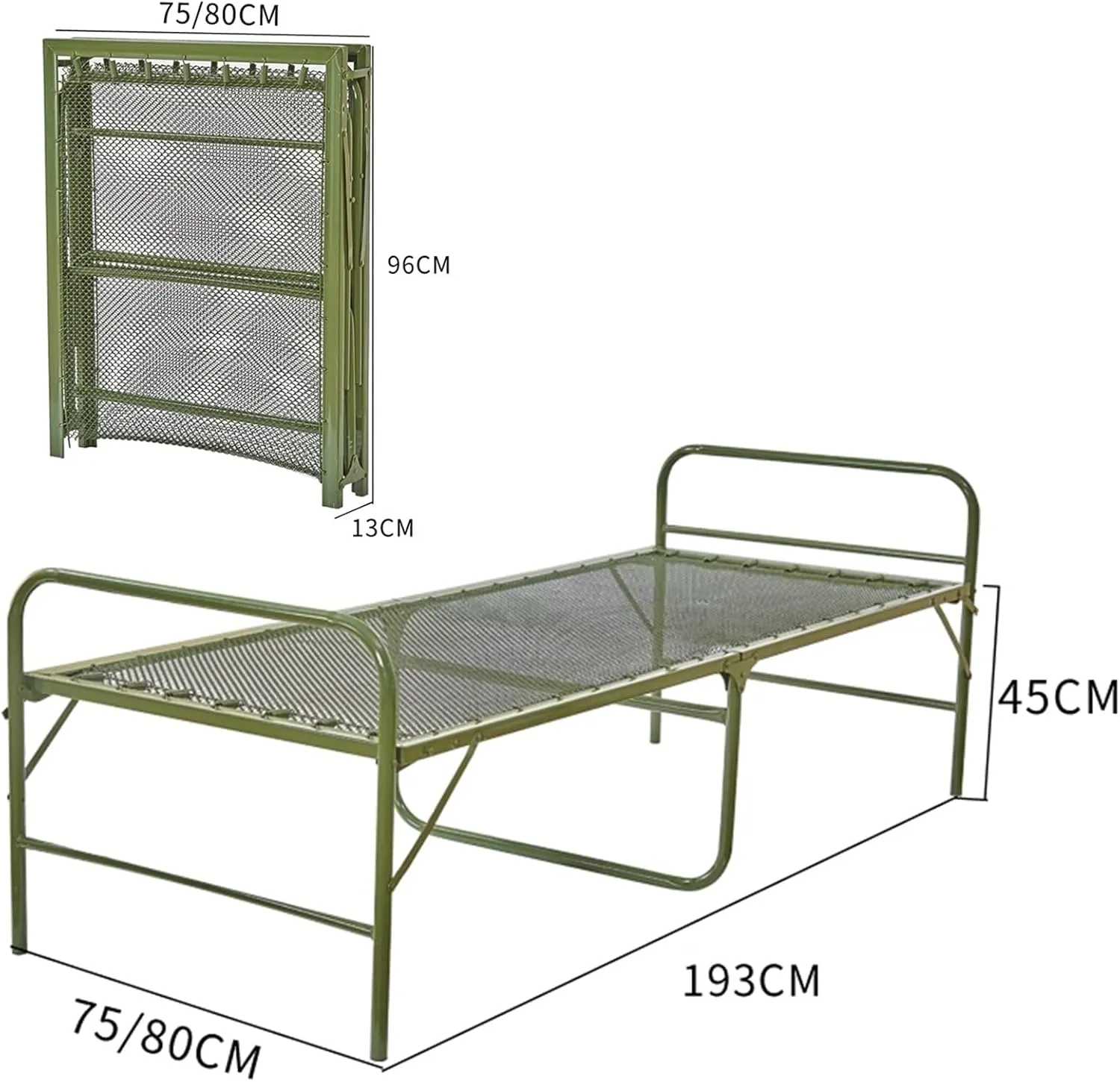 Portable Camping Cots for Adults Thickened Folding Steel Wire Bed, Office Lunch Break Folding Bed, Portable Marching Bed, for Home, Office, Hospital, Traveling(White,193x80x45cm)