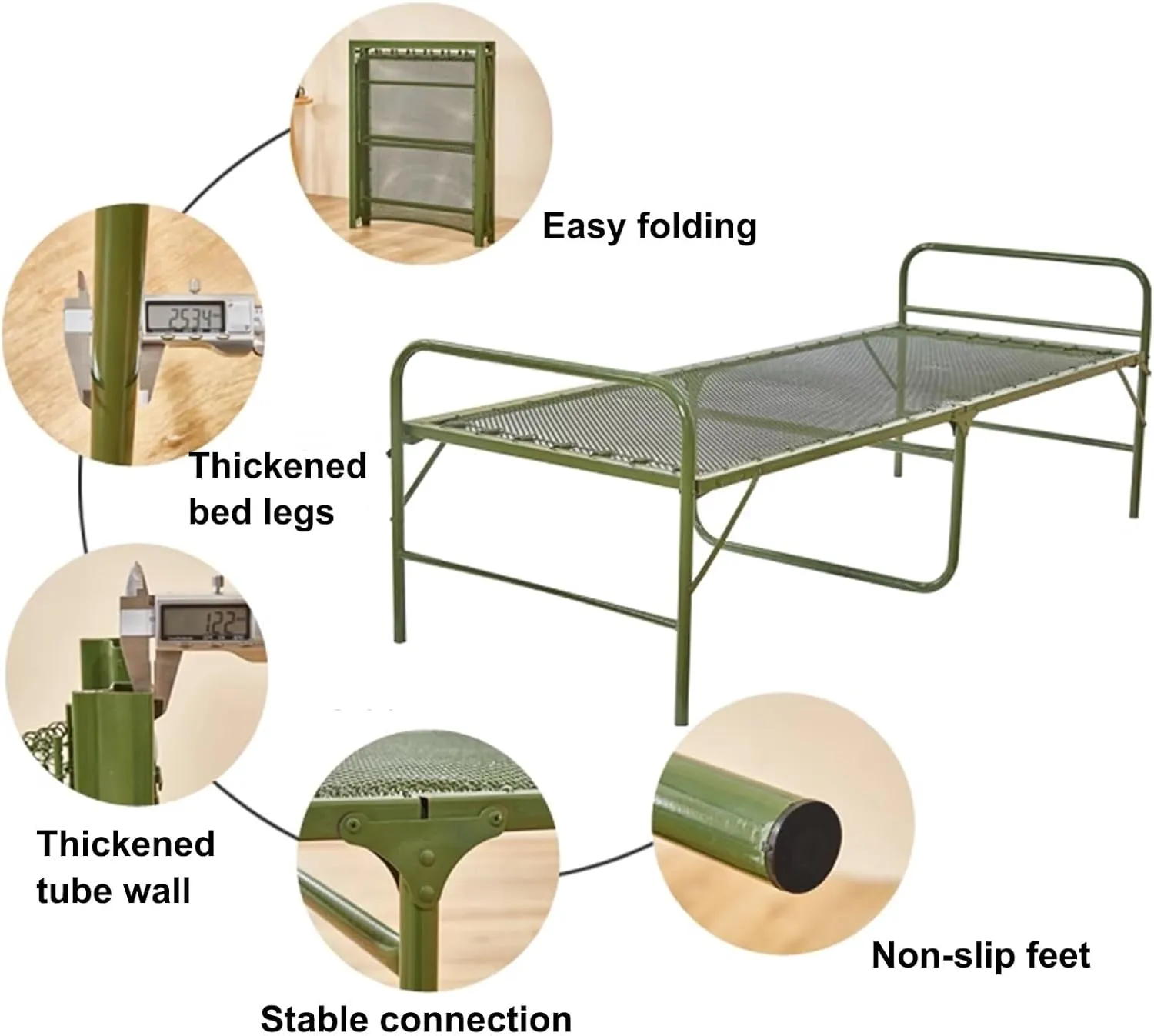 Portable Camping Cots for Adults Thickened Folding Steel Wire Bed, Office Lunch Break Folding Bed, Portable Marching Bed, for Home, Office, Hospital, Traveling(White,193x80x45cm)