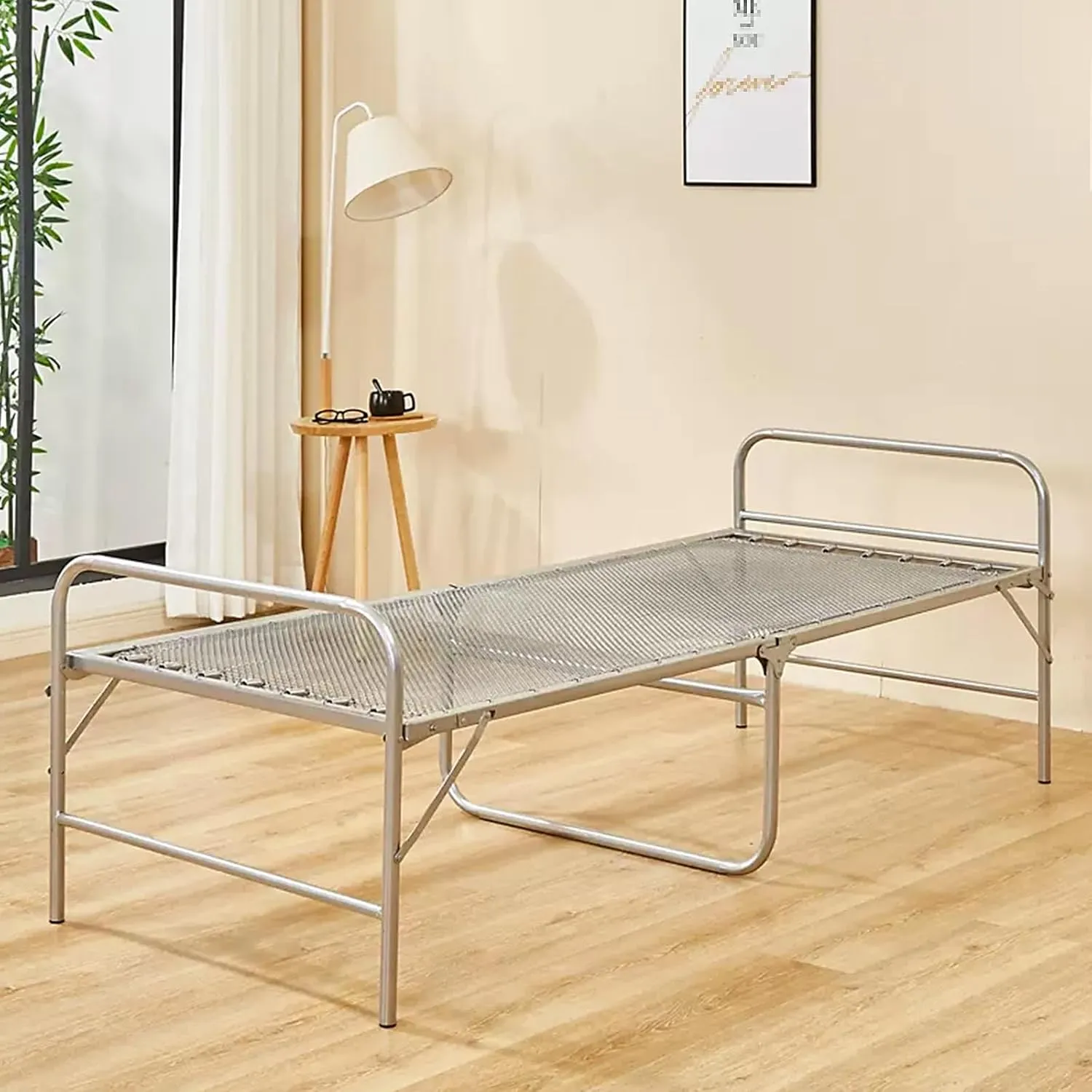 Portable Camping Cots for Adults Thickened Folding Steel Wire Bed, Office Lunch Break Folding Bed, Portable Marching Bed, for Home, Office, Hospital, Traveling(White,193x80x45cm)