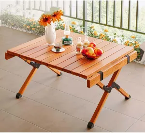 Portable Camping Table Foldable, Folding Camping Table for Grill, Roll-Up Wood Picnic Table with Easy Carrying Bag for Outdoor, Beach, Backyards, BBQ and Party, Easy to Assembly