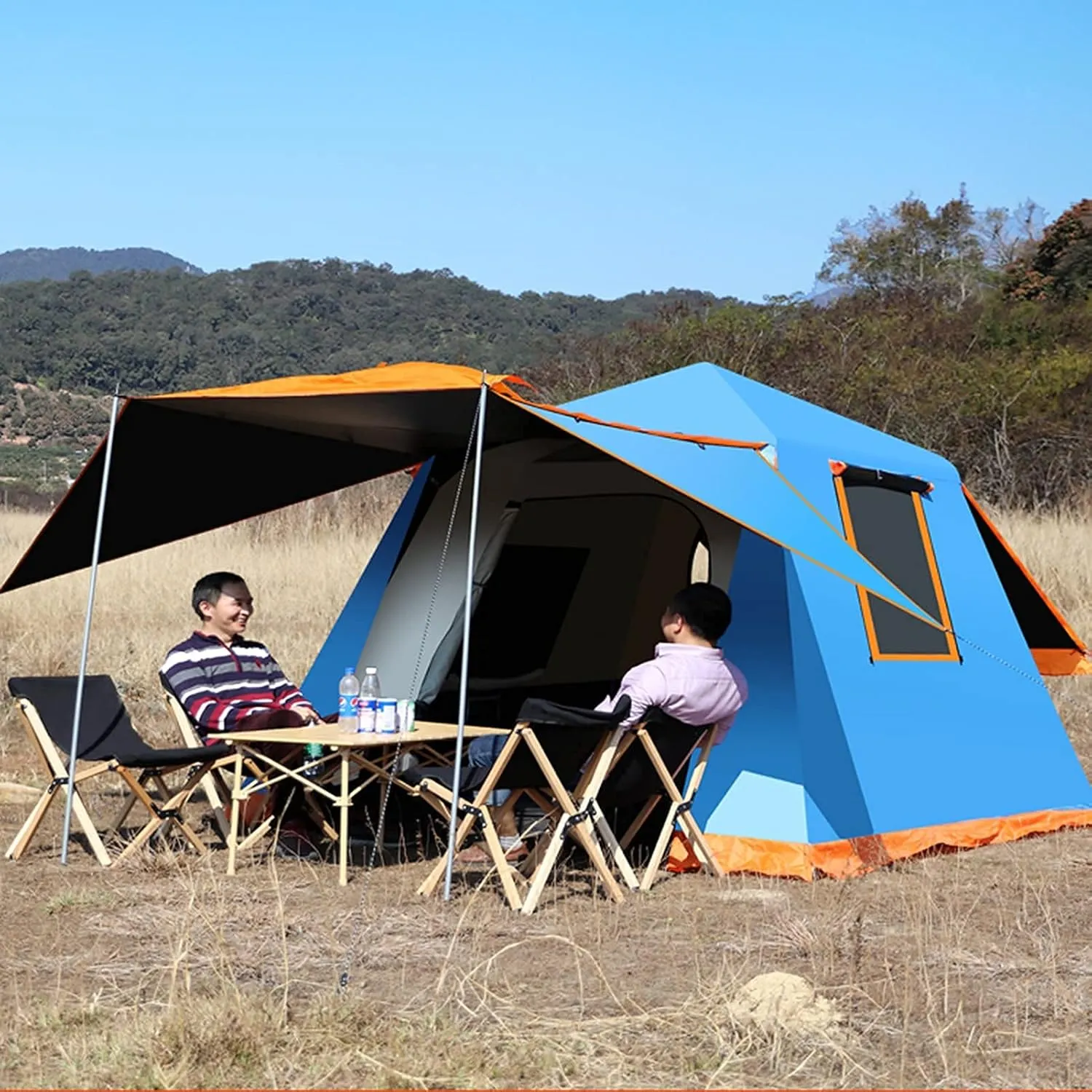 Portable Campitents Shelter Portable Waterproof Hold 2-3 Persons Instant Setup Pop up Tent with Top Rainfly Doors Mesh Protection Carry Bagfor Campihikimountaineering (Blue a)