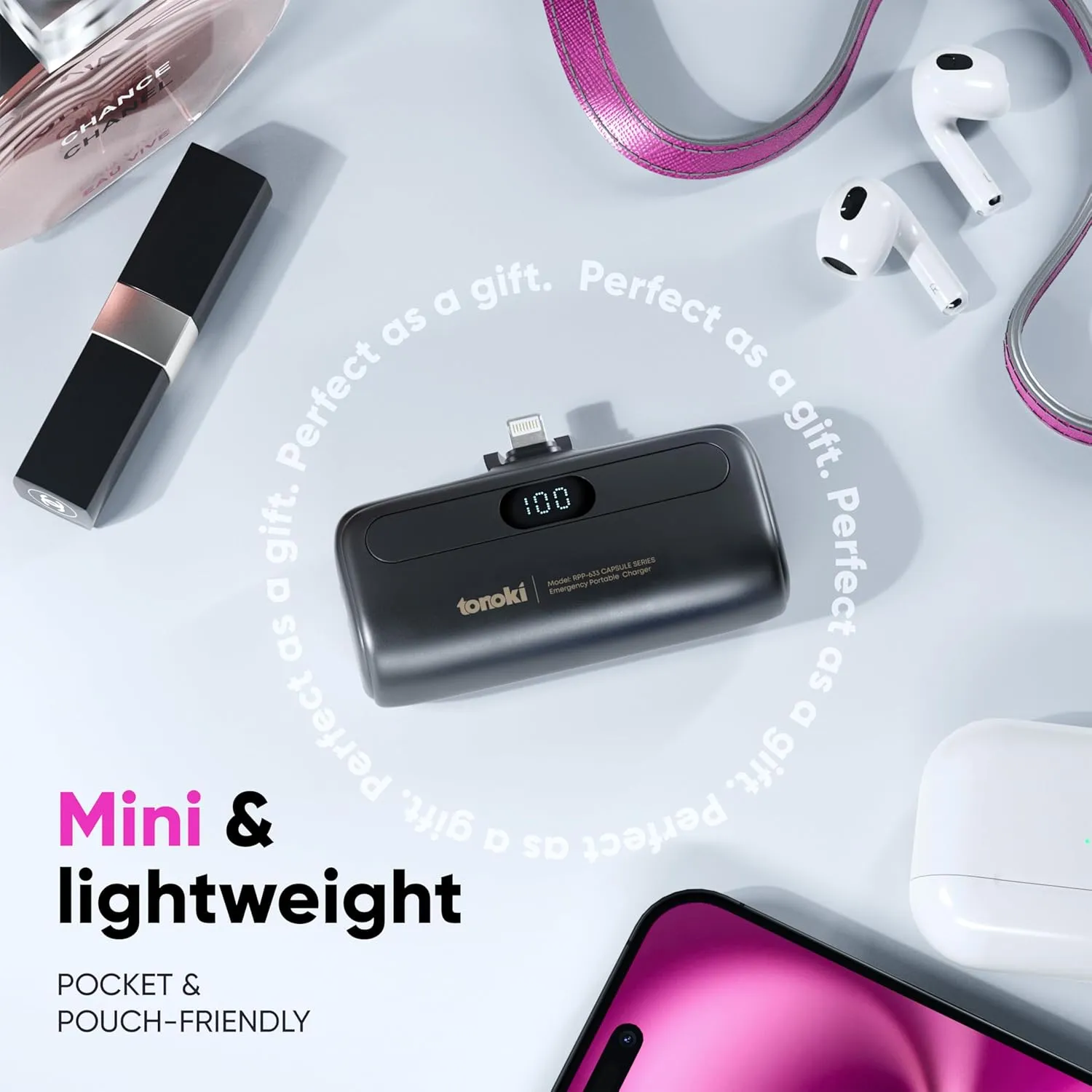 Portable Charger for iPhone (Black, Lightning)