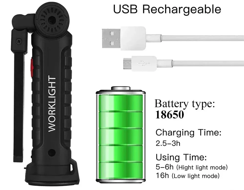 Portable COB LED Flashlight USB Rechargeable