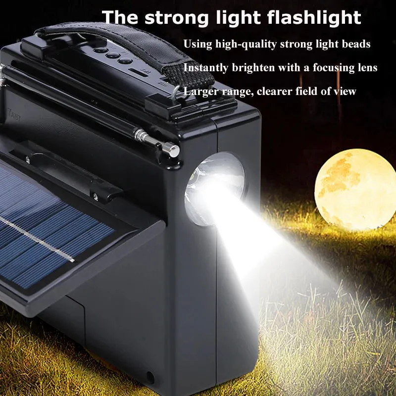 Portable Emergency Radio Solar FM/AM/SW Receiver with LED Flashlight - Bluetooth Speaker and Phone Charger