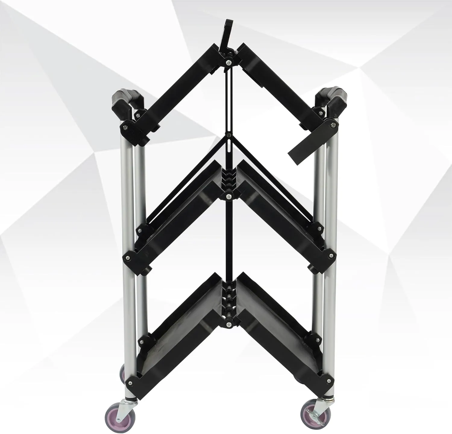 Portable Folding Collapsible Service Cart Foldable Service Cart 3 Tier Collapsible Push Cart Folding Utility Carts with Wheels for Office Warehouse Home, Black