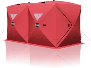 Portable Ice Fishing Shelter - Spacious 3 to 4-Person Pop-Up Ice Fishing Tent - Durable and Weather Resistant Winter Fishing Shelter - Lightweight and Easy to Set Up - Red/Blue