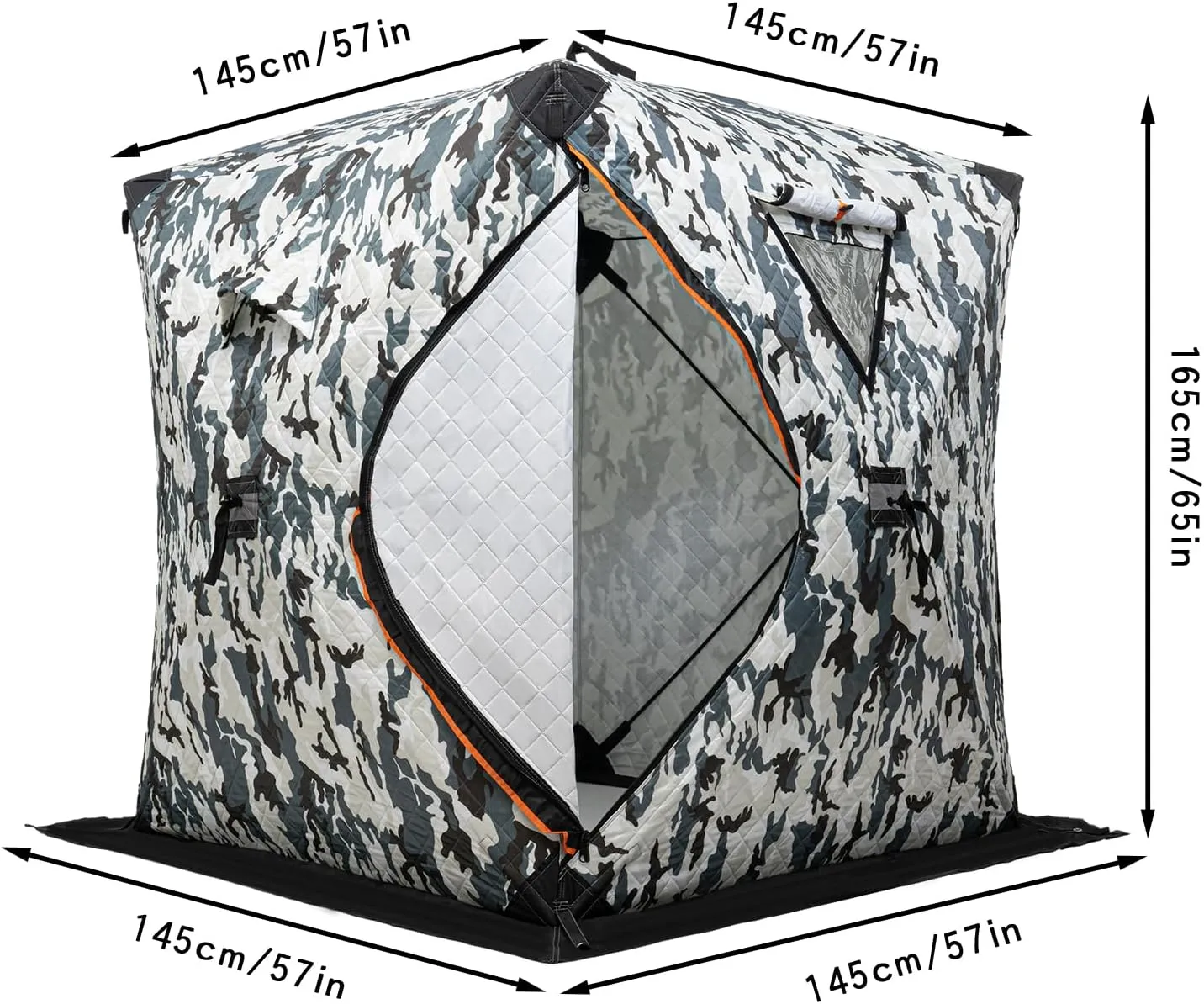 Portable Ice Fishing Tent Insulated Tent Double Zipper Ice Fishing Shelter, 3 Layer Thickened Cotton ice Shanty with Ventilation Hole|Reflective Strip|Windproof Cloth Strip,57 * 57 * 65in