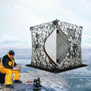 Portable Ice Fishing Tent Insulated Tent Double Zipper Ice Fishing Shelter, 3 Layer Thickened Cotton ice Shanty with Ventilation Hole|Reflective Strip|Windproof Cloth Strip,57 * 57 * 65in