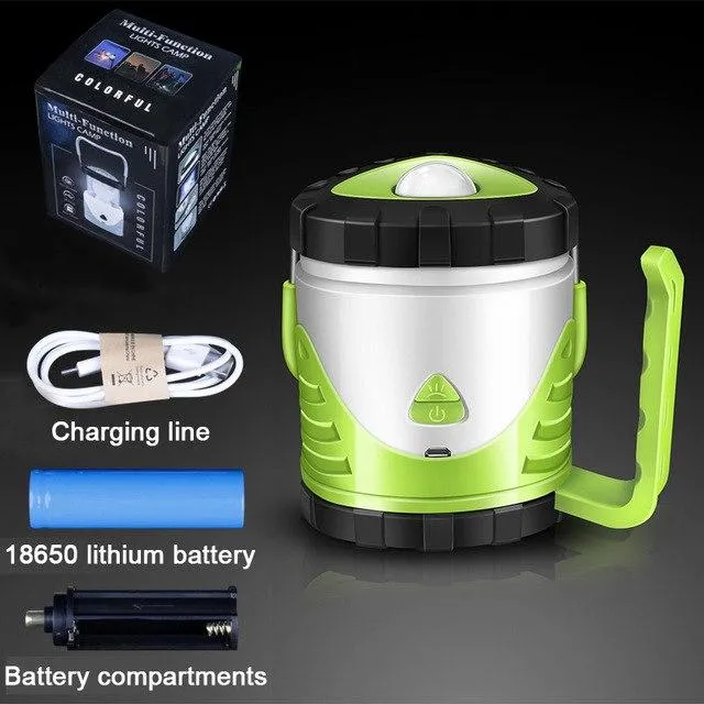 Portable LED Outdoor Camping Lamp 3 Colors Tent Camping Lantern Light Hiking Flashlight Torch USB Rechargeable 18650 Battery