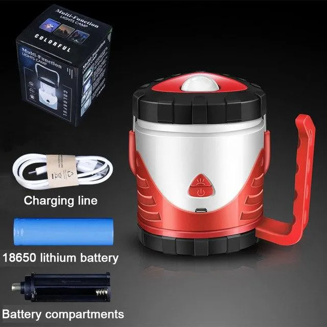 Portable LED Outdoor Camping Lamp 3 Colors Tent Camping Lantern Light Hiking Flashlight Torch USB Rechargeable 18650 Battery