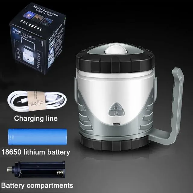 Portable LED Outdoor Camping Lamp 3 Colors Tent Camping Lantern Light Hiking Flashlight Torch USB Rechargeable 18650 Battery