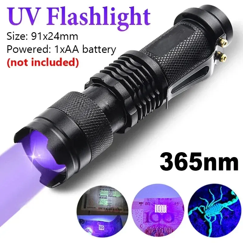 Portable Mini UV Flashlight 395/365nm LED Lamp for Pet Stain Detection & Hunting