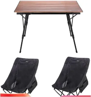 Portable Picnic Table, Folding Roll Up Camping Travel Table, Wood Grain Table, with Carry Bag (颜色 : Lifting Table 2 Chair)