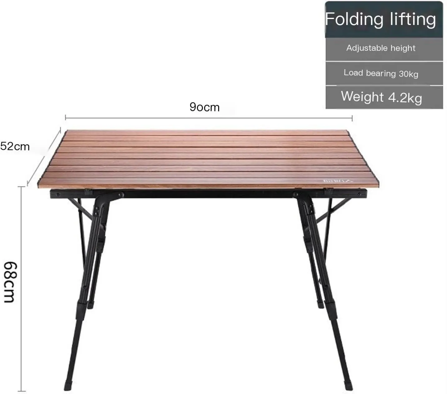 Portable Picnic Table, Folding Roll Up Camping Travel Table, Wood Grain Table, with Carry Bag (颜色 : Lifting Table 2 Chair)