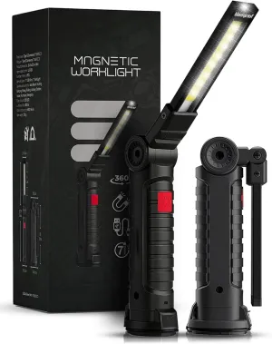 Portable Rechargeable Torch LED Flashlight with 5 Lighting Modes and 360°Rotate, LED Work Light with Magneticfor Mechanics Car Repair Home, Garage, Emergency, Camping