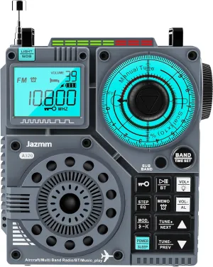 Portable Shortwave Radio with 5W Bass Sound, AIR/AM/FM/VHF/SW/WB Worldband Radio with Bluetooth and APP Control, 2000mAh Rechargeable Battery with 9.85 Ft Wire Antenna,Flashlight,Recording