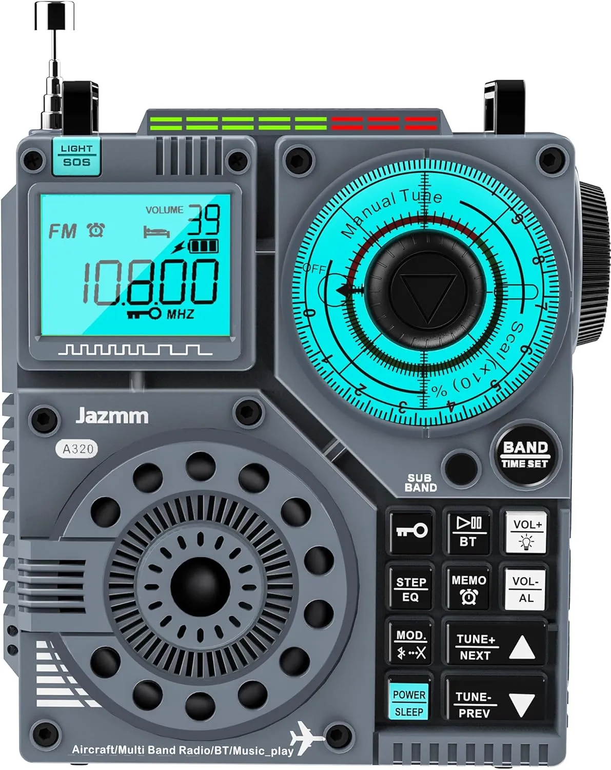Portable Shortwave Radio with 5W Bass Sound, AIR/AM/FM/VHF/SW/WB Worldband Radio with Bluetooth and APP Control, 2000mAh Rechargeable Battery with 9.85 Ft Wire Antenna,Flashlight,Recording
