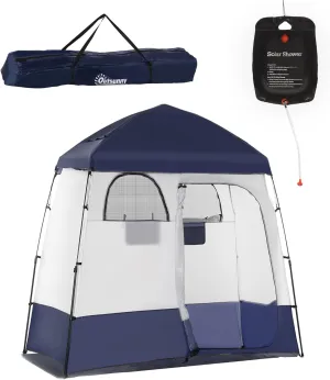 Portable Shower Tent, 2 Rooms Instant Outdoor Camp Shower Enclosure, Pop Up Privacy Changing Room w/Shower Bag, Floor, and Carrying Bag, Blue
