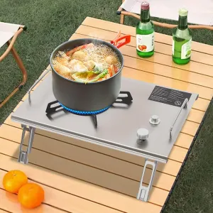 Portable Single-Burner Gas Stove, Foldable Electronic Ignition Outdoor Camping Cooking Stove, Intense Firepower Utility Stove with Storage Bag, Use for Outdoor Activities (Silver)