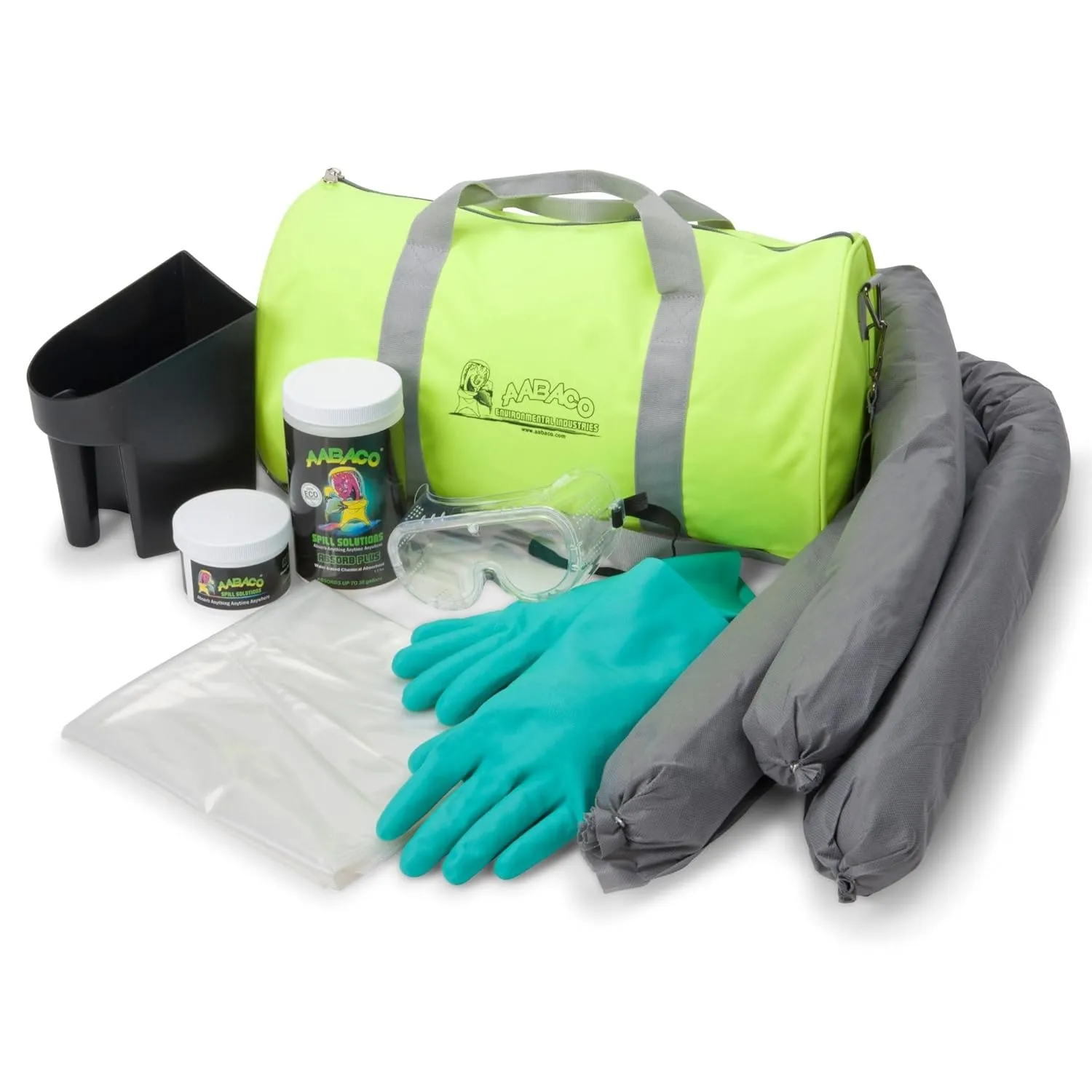 Portable Spill KIT – Universal Spill Kits for Chemical Or Oil Cleanup - in High Visibility Yellow Duffel Bag – Absorbent Socks, Powder, Gloves Included. Clean Up to 50 Gallon Absorption