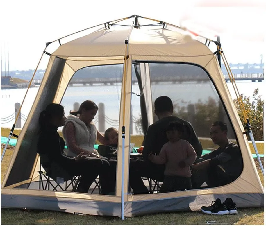 Portable Tent Campiautomatic Instant Waterproof Windproof Dome Tent with Front Room Space,for Family Trip Festival Garden Campigathering (Tan L)