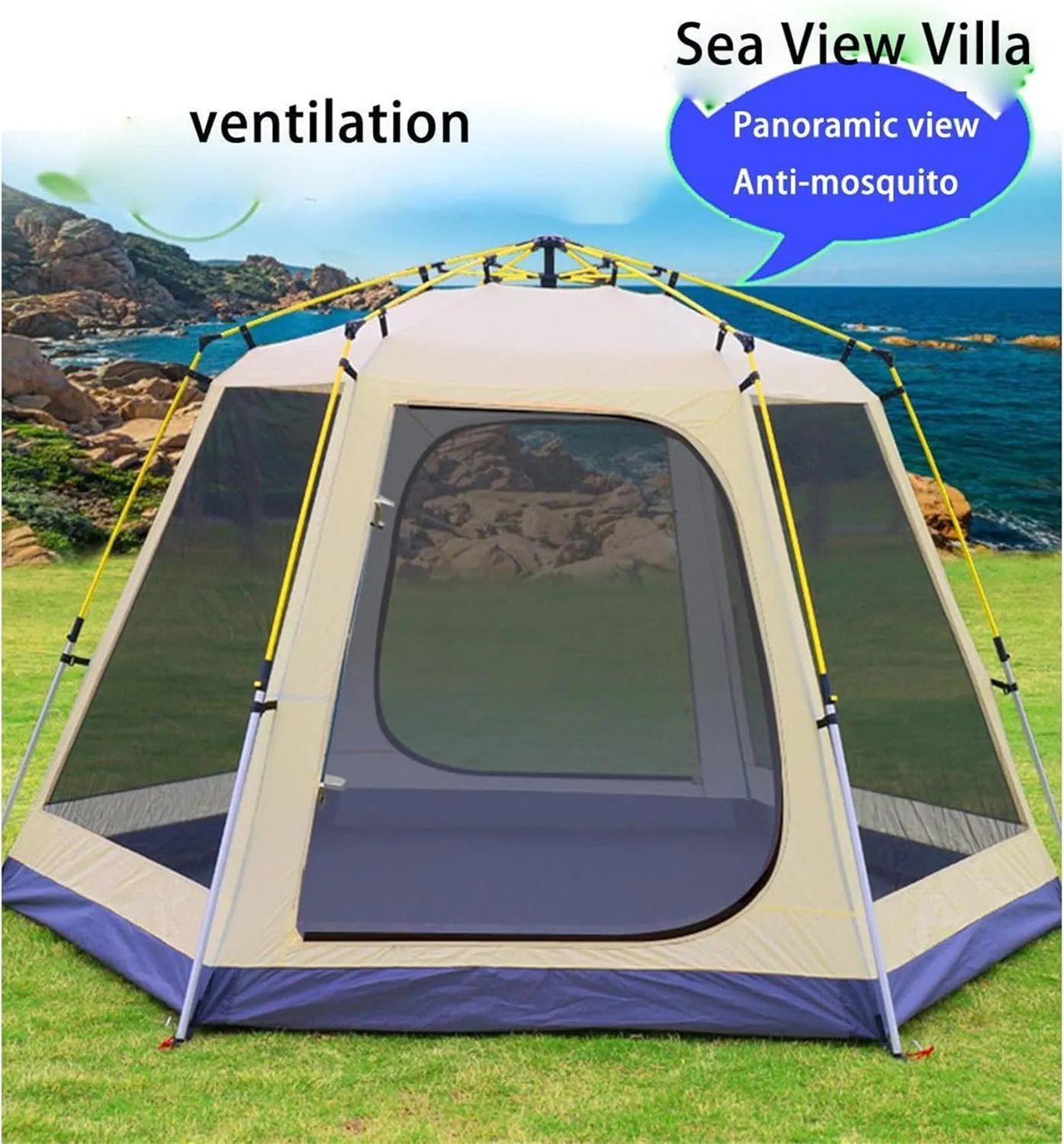Portable Tent Campiautomatic Instant Waterproof Windproof Dome Tent with Front Room Space,for Family Trip Festival Garden Campigathering (Tan L)