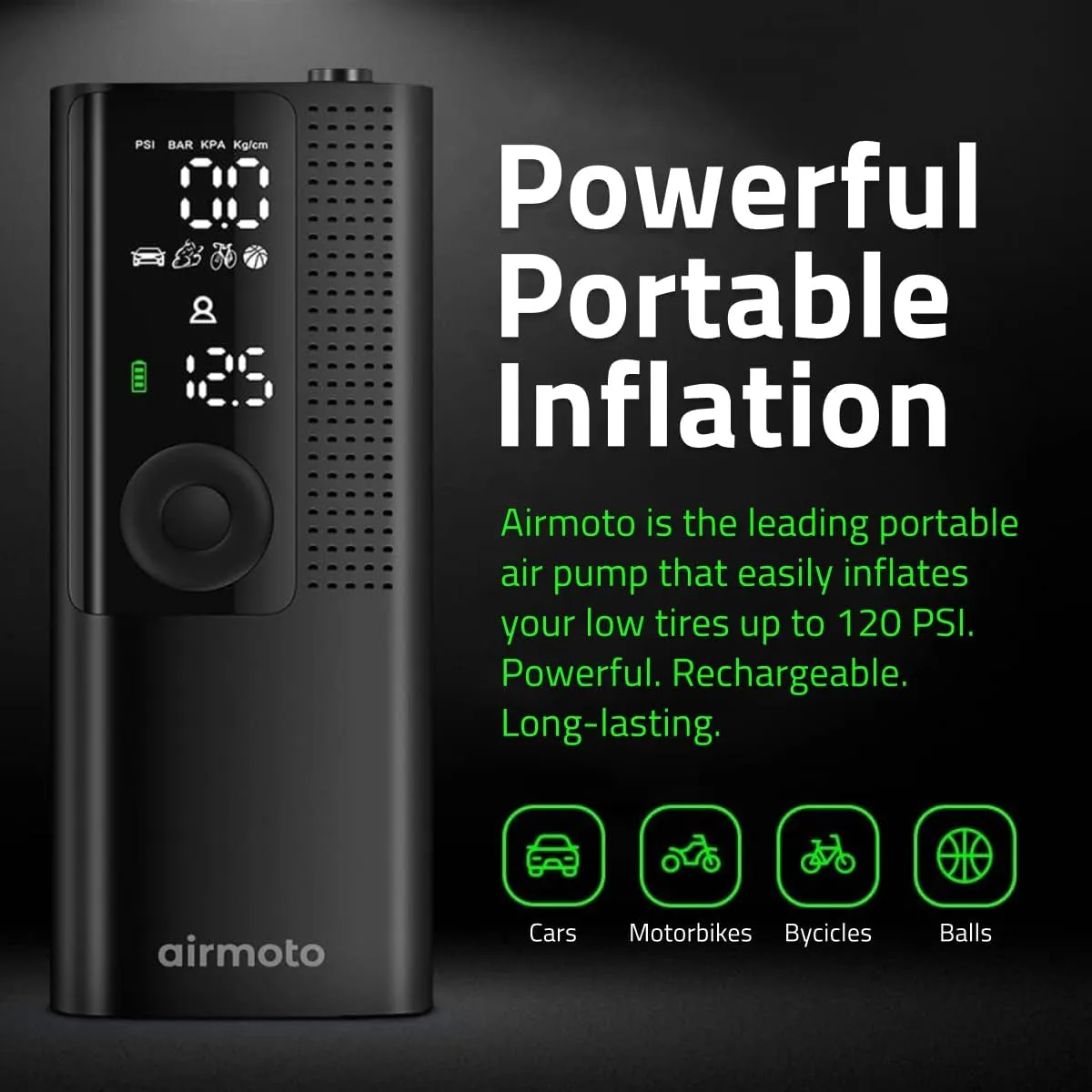 Portable Tire Inflator & Air Compressor with Gauge - Smart Pump for Car, Bike & More