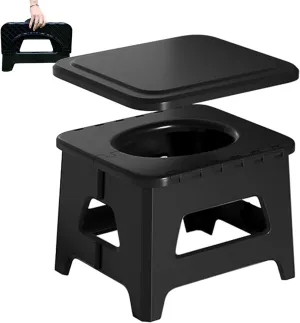 Portable Toilet for Adults Foldable 100kg Load Capacity PP Portable Potty with Lid as Stool Black Travel Potty for Camping, Picnic, BBQ, Outdoor Toilet