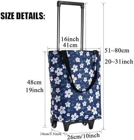 Portable Trolley Cart Shopping Bag - Foldable Shopping Cart Shopping Bag, Trolley Grocery Bag Cart with Wheels, Reusable 17L Utility Cart, for Camping Beach Picnic BBQ Laundry Luggage(C)