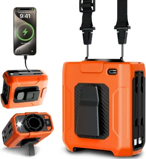 Portable Waist Fan - 5 Speeds 18000RPM Strong Airflow, 10000mAh Battery Powered, 35H Cooling, Hands-Free Waist/Neck/Desk Fan with Flashlight for Outdoor Jobsite Camping Travel (Orange)