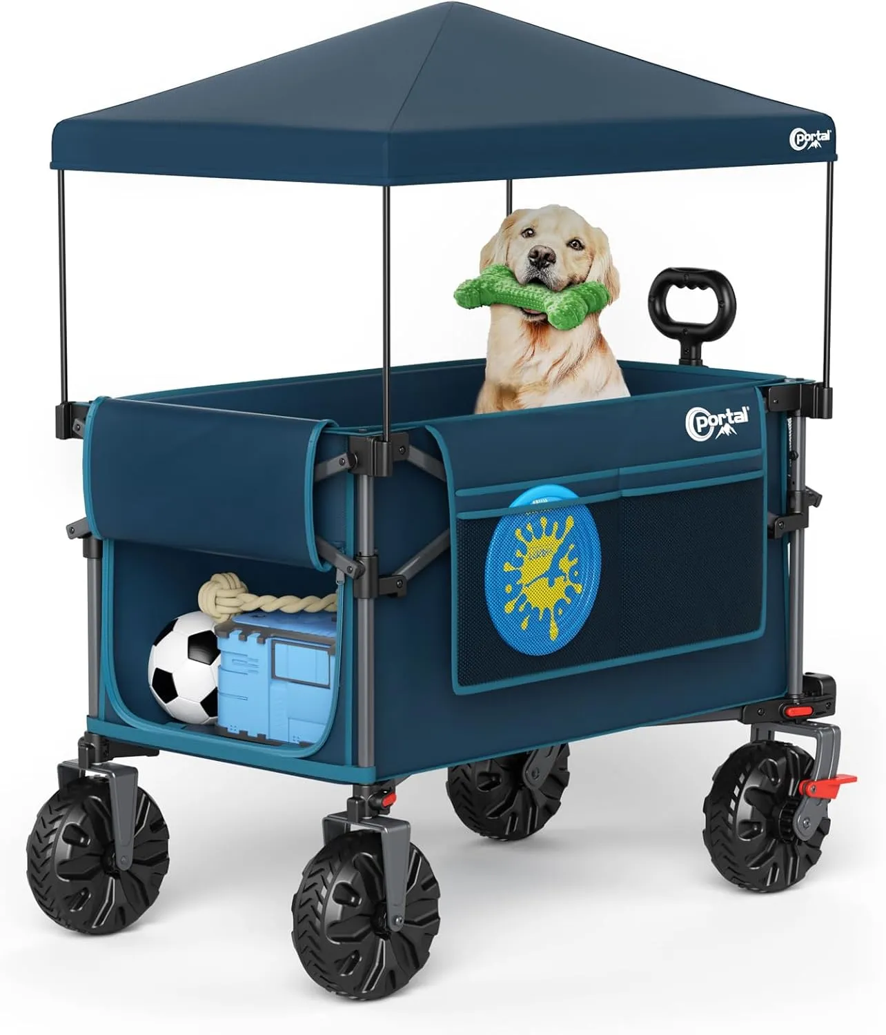 Portal 350L Collapsible Wagon Cart with Removable Canopy, 270Lb Folding Utility Cart with Rear Door for Pet, Camping, Beach, and Outdoor Adventures