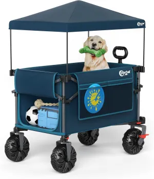 Portal 350L Collapsible Wagon Cart with Removable Canopy, 270Lb Folding Utility Cart with Rear Door for Pet, Camping, Beach, and Outdoor Adventures