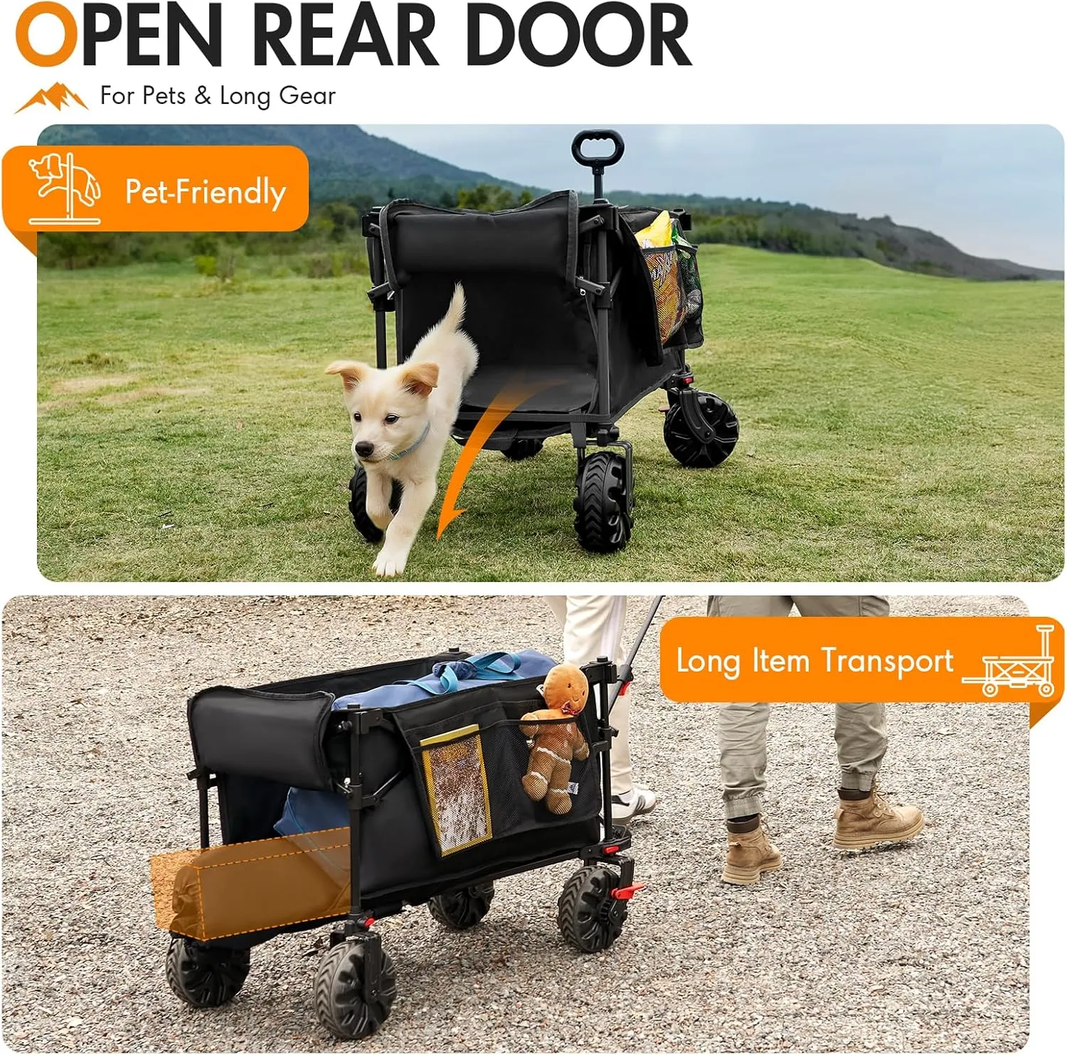 Portal 350L Collapsible Wagon Cart with Removable Canopy, 270Lb Folding Utility Cart with Rear Door for Pet, Camping, Beach, and Outdoor Adventures